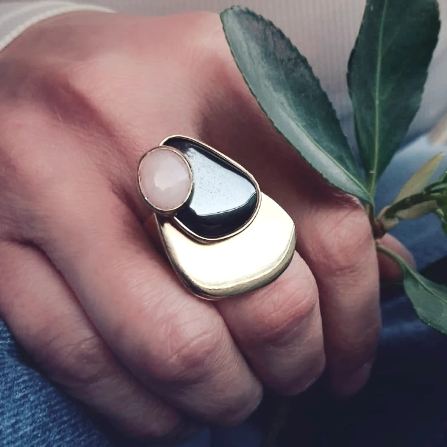 Prsten HEMATIT I ROZI OPAL UNIKAT