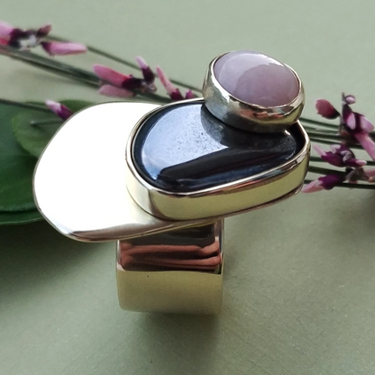 Prsten HEMATIT I ROZI OPAL UNIKAT