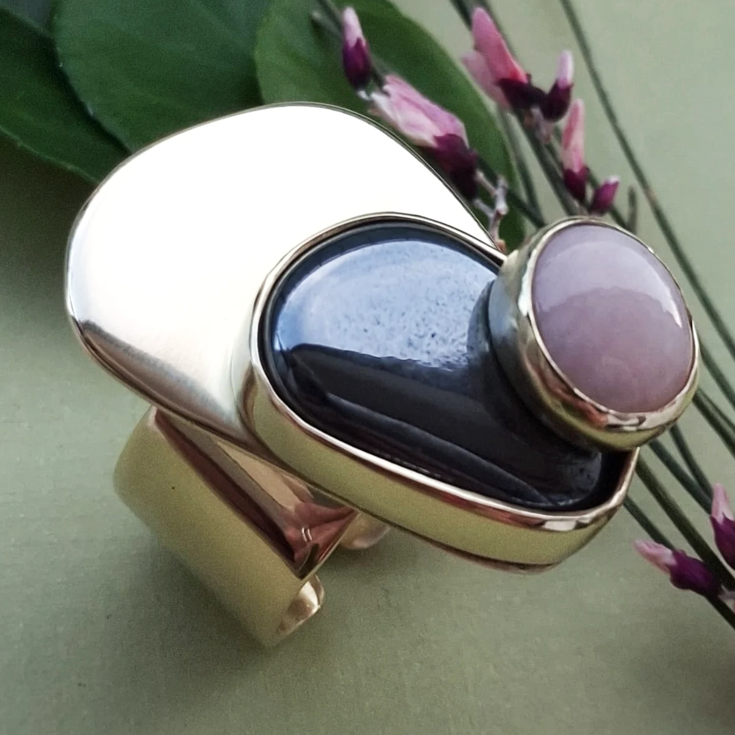 Prsten HEMATIT I ROZI OPAL UNIKAT