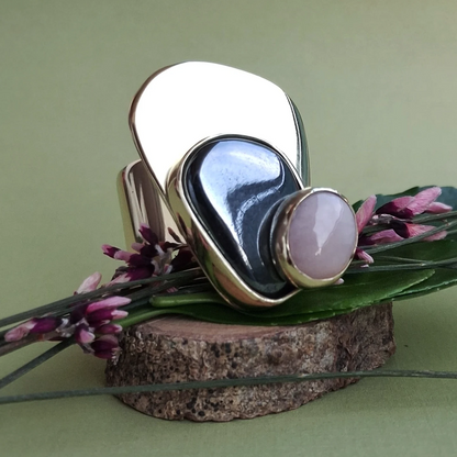 Prsten HEMATIT I ROZI OPAL UNIKAT