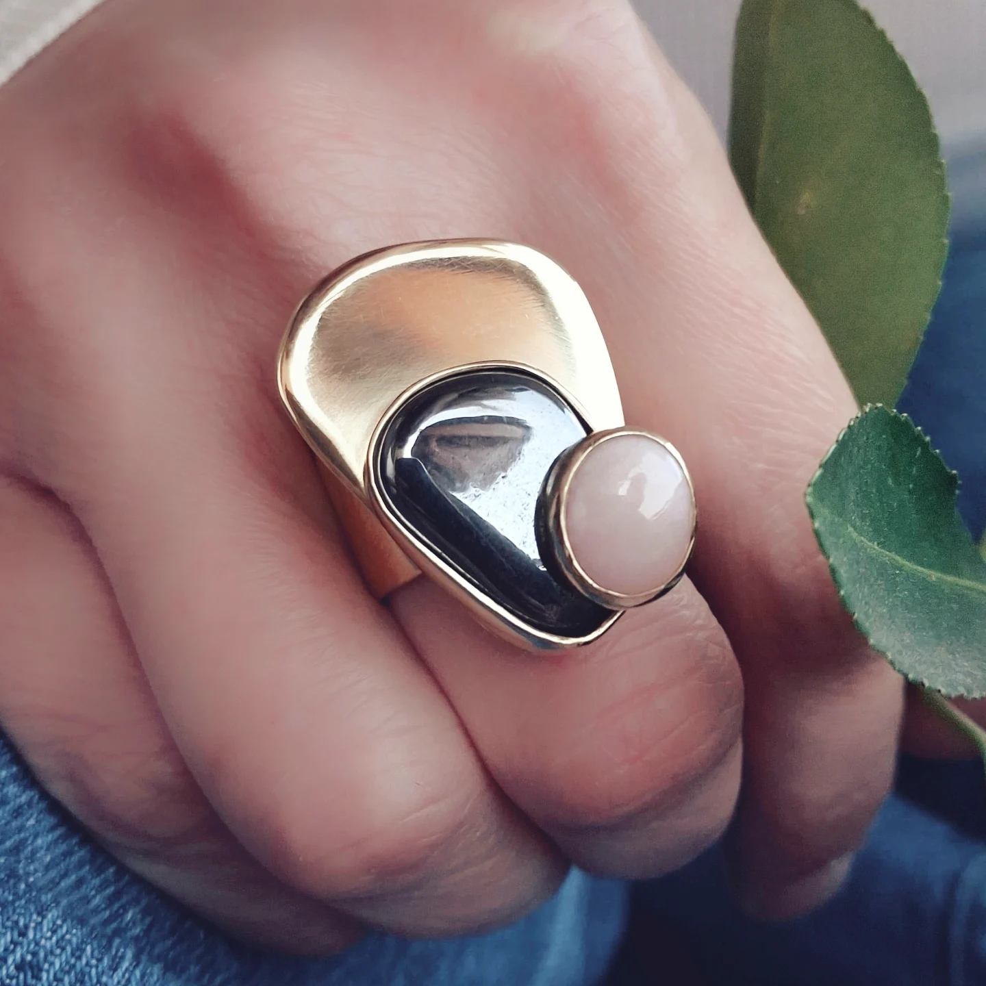 Prsten HEMATIT I ROZI OPAL UNIKAT