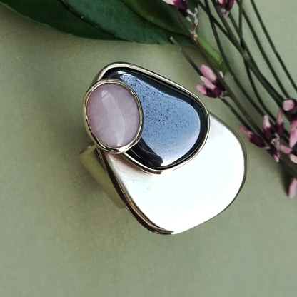 Prsten HEMATIT I ROZI OPAL UNIKAT