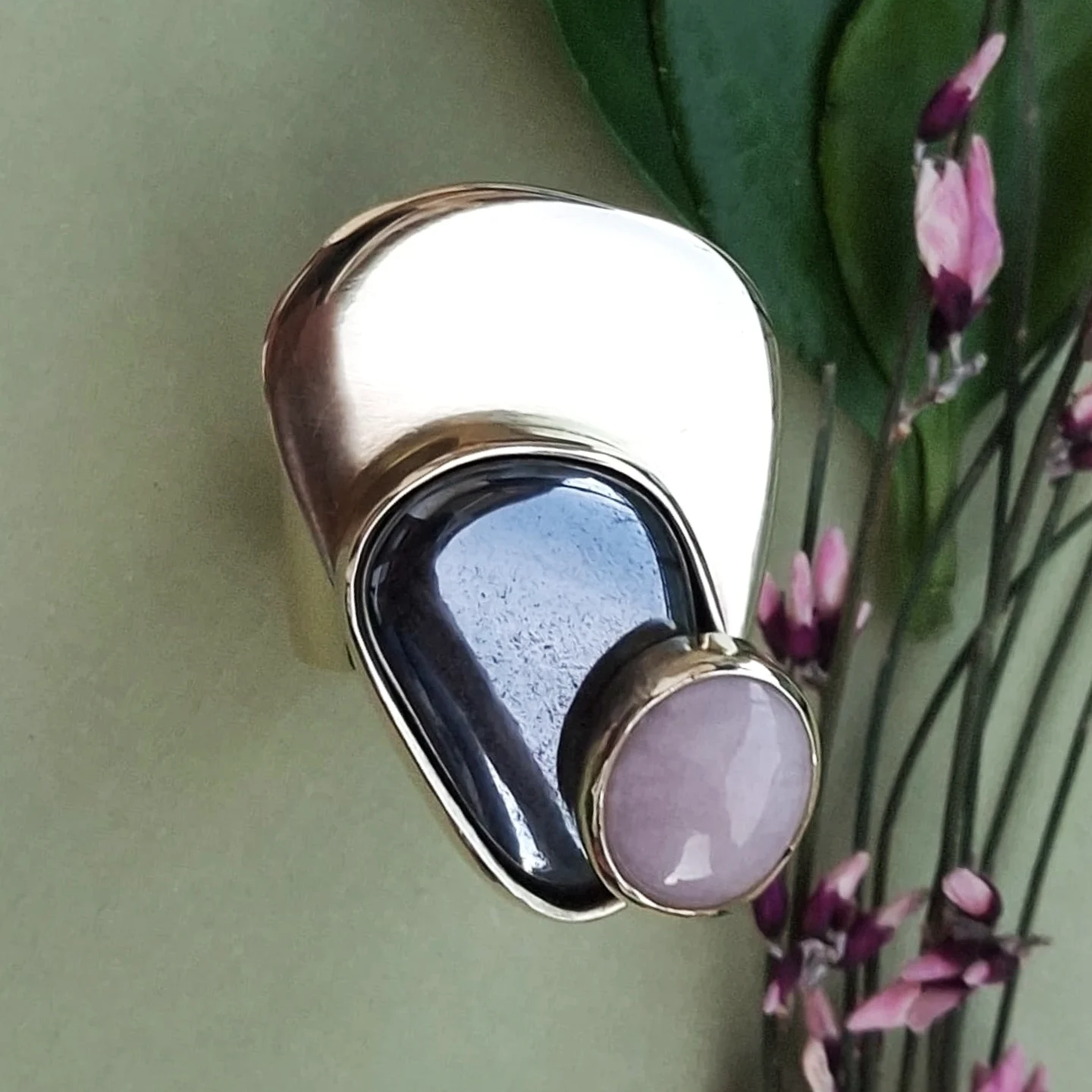 Prsten HEMATIT I ROZI OPAL UNIKAT