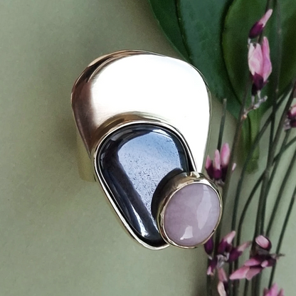 Prsten HEMATIT I ROZI OPAL UNIKAT