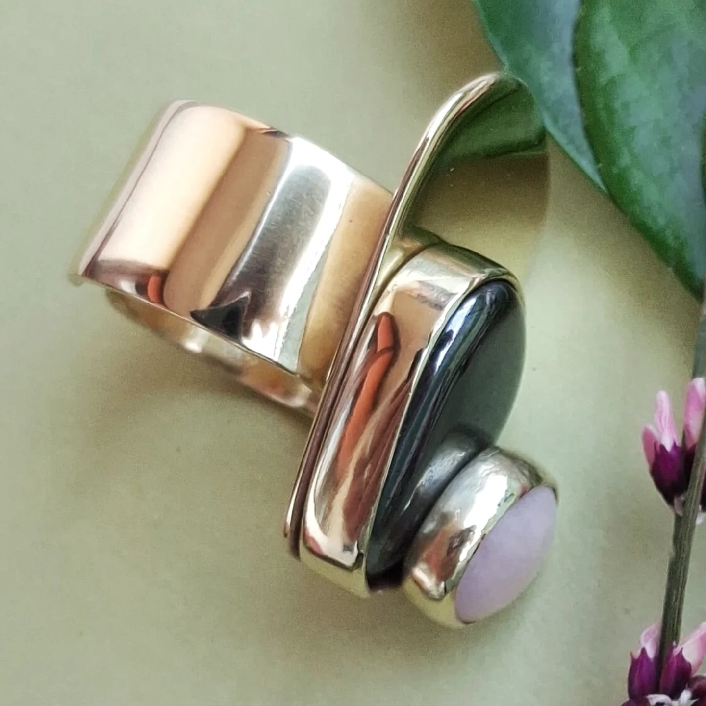 Prsten HEMATIT I ROZI OPAL UNIKAT